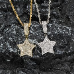 Hip Hop Iced Out Lab Diamond Star Necklace Pendant Gold Silver Plated Mens Bling Jewellery