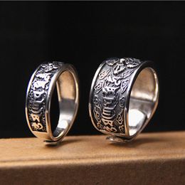 BOCAI 2021 S925 pure silver Jewellery vintage six-character mantra couple ring Personalised diamond club man and woman rings