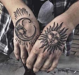 Sun And Moon Hand Fake Tattoo Stickers For Men Women Waterproof Temporary Tattos Body Art Arm Tatoos