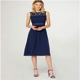 2022 Jewel Short Bridesmaid Dress A Line Chiffon Navy Blue Dresses For Women 2021 Elegant Wedding Tea Length Woman's Ceremony Wedding