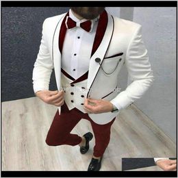 Suit Fashion Formal Business Slim Fit 3Pieces White Blazers Bury Pant Mens Tuxedo Wedding Men Suits Groom Suit1 Puw2M L9Fri