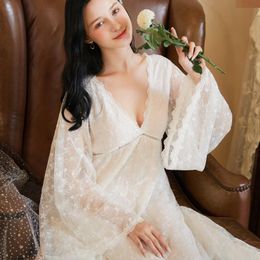 Women's Sleepwear White Nightgown Women Spring Autumn Long Sleeve Nightdress Loose Princess Comfortable Night Dress