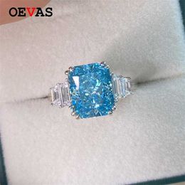 OEVAS 100% 925 Sterling Silver Aquamarine Wedding Rings For Women Sparkling High Carbon Diamond Engagement Party Fine Jewelry 211217