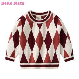 2021 Winter Thick Cotton Rhombic Sweater For Baby Boy Toddler Pullover Long Sleeve Little Child Boy Clothes Children Sweaters Y1024