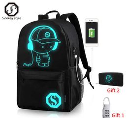Super Cool Luminous Boys and Girls Backpack USB Charging School Bags Anime Fashion Unisex Backpack Teenager men Travel bag 211013