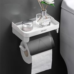 Wall Mount Roll Paper Storage Rack Multi-function Toilet Holder Bathroom Shelves 3 Colors 211112