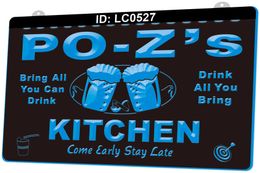 LC0527 Your Names Kitchen Come Early Stay Late Beer Bar Light Sign 3D Engraving