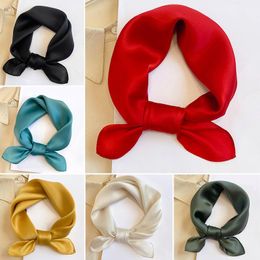 Fashion Solid Silk Square Scarf Women Head For Pink Green White Neck Scarfs Female Bandanas Lady Scarves