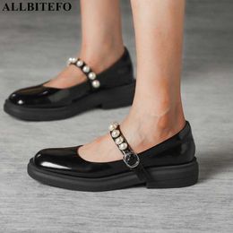 ALLBITEFO bead design Waterproof shoes real genuine leather high heel high-end fashion student women heels 210611