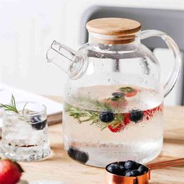 1L/1.8L Transparent Borosilicate Glass Kettle Heat Resistant Philtre Large Teapot with Bamboo Lid Office Household Drinkware 210813