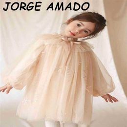 Kids Dresses for Girls Tulle Long Sleeve Fairy Dress Gauze sequins star princess dress Clothes AD012 210610