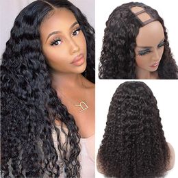 brazilian deep wave u part wig UK - Brazilian Deep wave lace frontal wig HD swiss curly Glueless upart brown human hair wigs 18inch 150% density