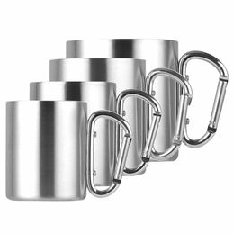 220ml/300ml/350ml/450ml Stainless Steel Mugs Traveling Bottle with Carabiner Hook Handle Car Cups