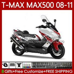 Motorcycle Body For YAMAHA T-MAX500 TMAX-500 MAX-500 T 08-11 Bodywork 107No.42 TMAX MAX 500 TMAX500 White red MAX500 08 09 10 11 XP500 2008 2009 2010 2011 Fairings