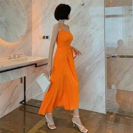 summer women's Korean casual slim bag hip vest lace-up dress Office Lady Sleeveless Knee-Length 210416