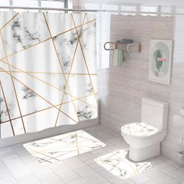 Shower Curtains Marble Digital Printing Curtain Four Piece Suit For Bathroom Machine Wash High Quality Fabric Bath Home Decor