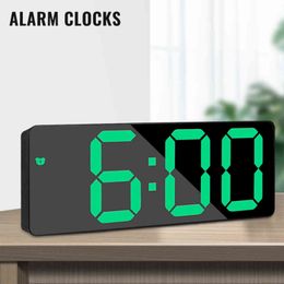 Digital Alarm Clock Mirror LED Night Lights Digital Alarm Snooze Display Time Table Desktop Clock Lamp Home Decor 211111