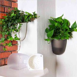 large size Self Watering Plant Flower Pot Wall Hanging Wall corner Plastic Planter Basket Garden Supply Home Garden with Hooks 210401