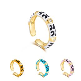 Multicolor Leopard Print Ring for Women Fashion Geometric Round CZ Crystal Gold Opening Adjustable Rings