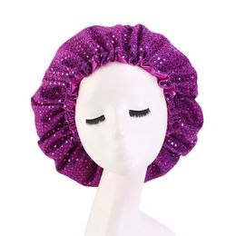 Night Sleep Cap Women Bonnet sequined Satin Elastic Hat Head Cover Adjust Hair Loss Hat Curly Springy Styling Accessories