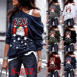 Christmas Girl T-shirt large SizeFashion Dew Shoulder Long Sleeve Snowman Santa Starry Sky Printed Blouse Maternity Tops 341C3