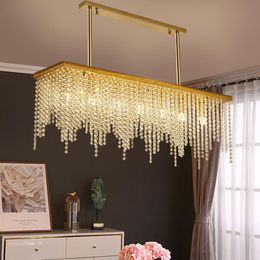Modern Lustre Gold Steel E14 Led Pendant Lights Dining Room Rectangle Luxurious K9 Crystal Lamp Table Droplight Lamps