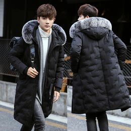 Winter Men's Parka Medium Length Fur Collar Decor Thick Warm Oudoor Wind-proof Casual Fashion Large Size Loose Male Cotton Coat