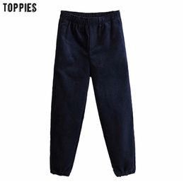 Toppeis Vintage Corduroy Pants Elastic High Harem Autumn Winter Women Trousers 210421