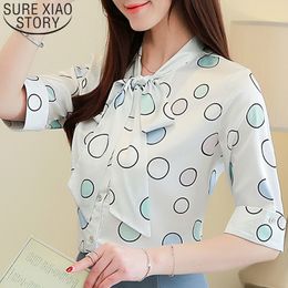 Korean Fashion Clothing Ladies Off Shoulder Top Chiffon Plus Size Tops White Blouse Shirts Bow 3447 50 210415