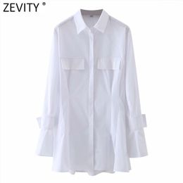 Women Elegant Pleats Irregular White Mini Shirt Dress Female Simply Casual Slim Vestido Chic Business Clothing DS4941 210420