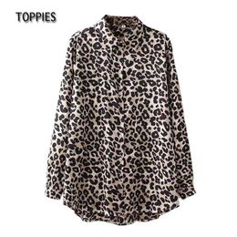 Spring Leopard Shirts Chain Printing Striped Women White Polka Dot Chiffon Blouses Tops 210421