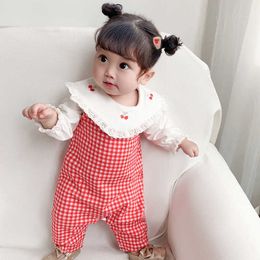 Baby Girls Embroidery Rompers Children Boutique Clothing Summer born Long Sleeve Cotton Jumpsuit Infant Onesie 210615