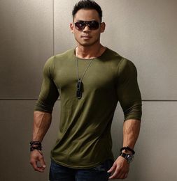 New Fashion Autumn Sporting T-shirt Men long Sleeve Fitness Slim T shirt Mens solid Gyms clothing Bodybuilding T-shirt Tees 210421