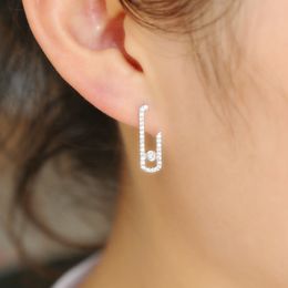 925 Sterling Silver Women Safty Pin Earring Pave Clear Shiny Cz Chic Ear Jewellery For Girl Gift 2021 Design