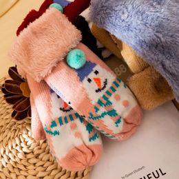 Christmas Cute Snowman Winter Ladies Fleece Woollen Gloves Plus Velvet Thickening Cold Proof And Warm Mittens Gloves For Students