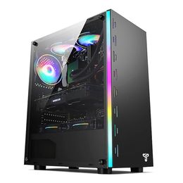 Computer Gaming Case ATX/M-ATX/MINI-ATX Acrylic Side Panel RGB PC Support Air/Water Cooling Fan USB 3.0/USB 2.0/HDD/SSD for Desktop - Black