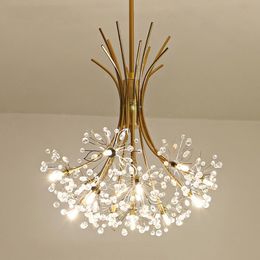 Pendant Lamps Modern Art Deco LED Gold Black Crystal Chandeliers Dandelion Golden Hanging Decorative Lights Fixture Lighting Home