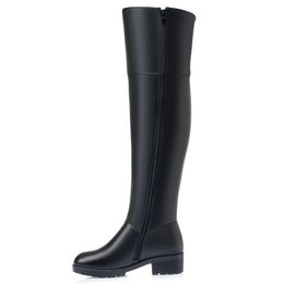 100% Wool Thigh High Genuine Leather Boots Women Winter Women Long Boots Large Size 35-43 Non-Slip Warm Over The Knee Boots