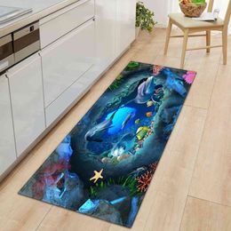 3D Ocean World Fish Carpet Cucina Tappetino da cucina Zerbino Zerbino Camera da letto Decorazione Pavimento Pavimento Soggiorno Soggiorno Bagno Tappeto antiscivolo