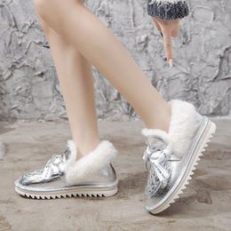 Boots Snow 2021 Winter Rhinestone Bow Flat-bottomed Fashion Korean Version Cover Foot Students Maomao Cotton Shoes