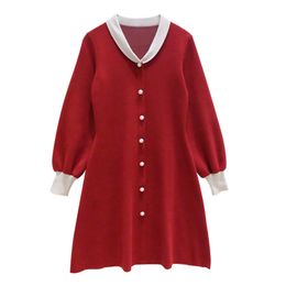 Red Pink Blue Black Beige O Neck Long Sleeve Single-breasted Mini Short Dress Elegant Spring Autumn D0929 210514