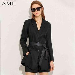 Minimalism Autumn Fashion Women Set Linen Solid Lapel Suit Coat High Waist Straight Causal Short Female 1207 210527