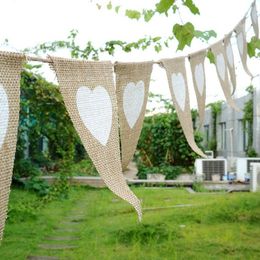 Jute Cloth Love Heart Pull Flag for Party Wedding Backdrops Decoration Outdoor Birthday Decorations Hanging Banner