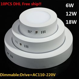 led panel light NZ - Free Surface Mounted LED Panel Light Round Downlight Ceiling Lamp SMD2835 6W 12W 18W Dimmable Kitchen Ligting Downlights