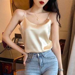 Summer Silk Tank Top Women Sexy Satin Basic Blusas Spaghetti Strap Womens Vest Camisole Crop s Plus Size Female Shirt 210427