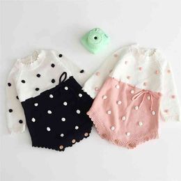 Autumn Toddler Infant Jumpsuit Overalls Knitted Clothes born Pom Cotton Baby Girl Boy Romper 210417