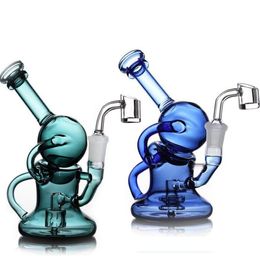 7.4 inchs Feb Egg Bong Hookahs Klein Recycler oil Rigs Smoke Glass Water pipes Dab beaker Rig Cigarette Accessories With 14mm banger