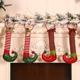Christmas Decorations Elf Feet Tree Hanging Iron Ring Bells Holiday Home Elf Boots Door Knocker Ornaments JJD10845