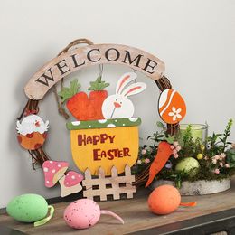 Novelty Items Trendy Door Hanging 28cm Easter Egg Simulation Wooden Bunny Wreath Easter Decoration DHL FREE YT199503