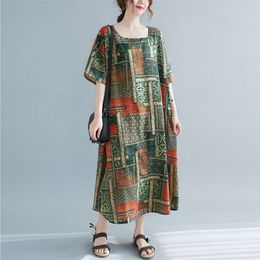 Oversized Women Vintage Print Long Dress New Arrival Summer Indie Folk Style Loose Comfortable Female Casual Dresses S3502 210412